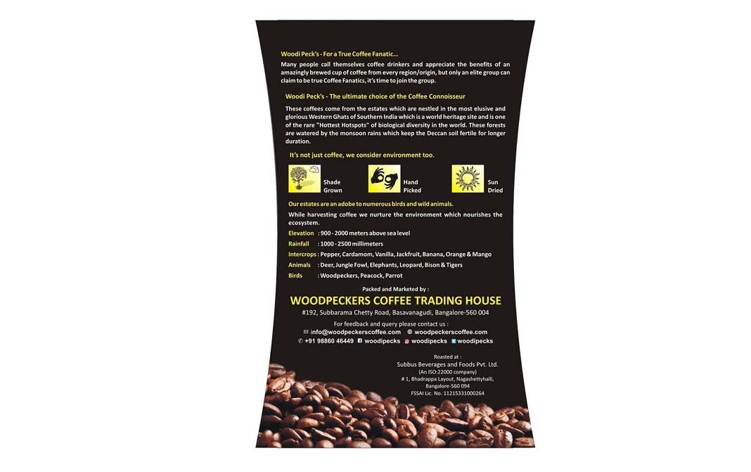 Woodi Peck's 100% Arabica Roasted Coffee Beans    Pack  250 grams
